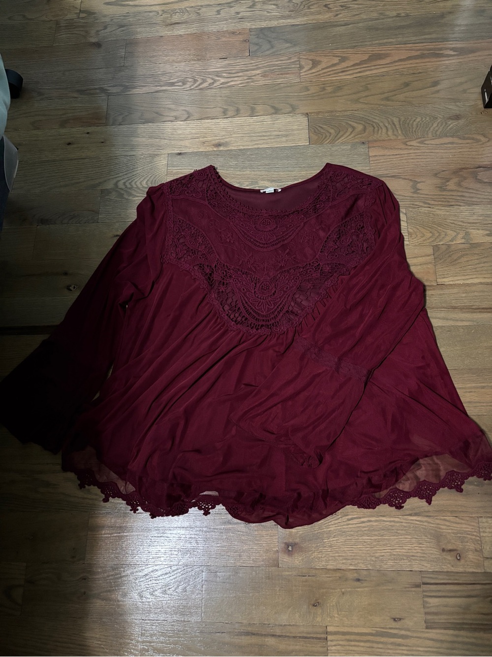 Ultra Pink Burgundy Lace Yoke Top
